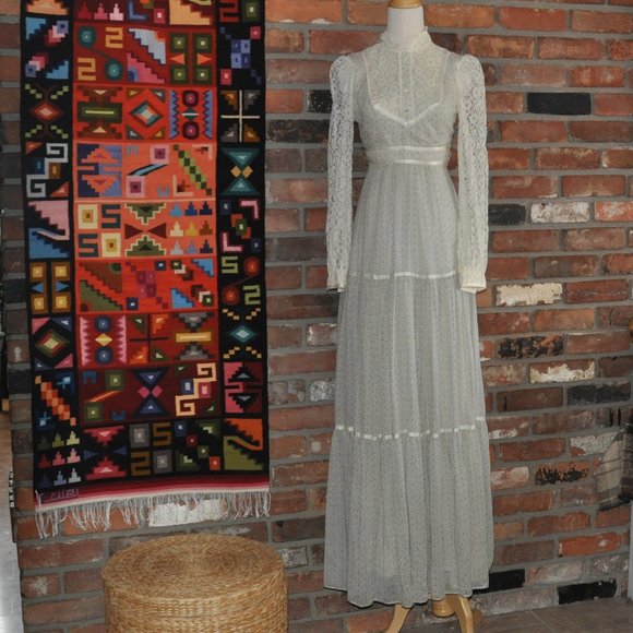 Vtg 70s Calico Floral Candi Jones Tiered Maxi Prairie Boho Cottagecore DRESS 2 - Picture 2 of 14